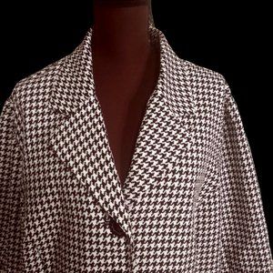 Vintage Sweet Woman Black White Houndstooth Jacket, Flounce Sleeve, Plus Size